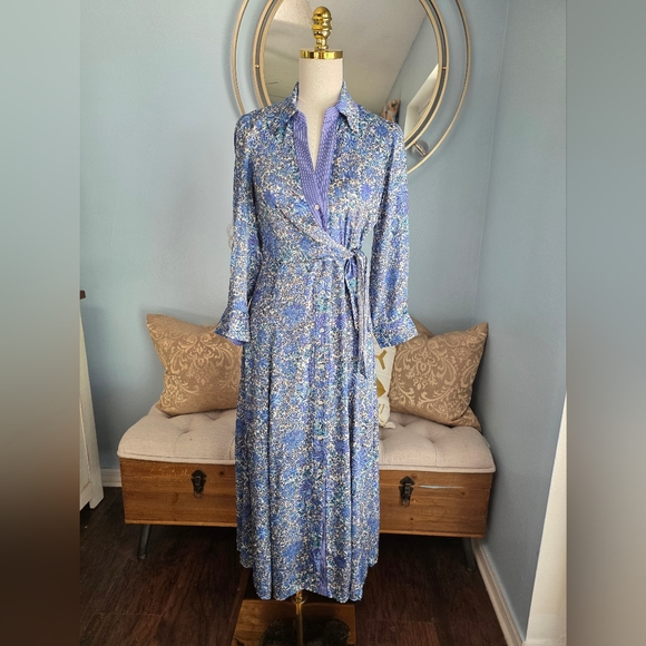 Sandro Purple and Blue Long Sleeve Wrap Sundress - Picture 1 of 7